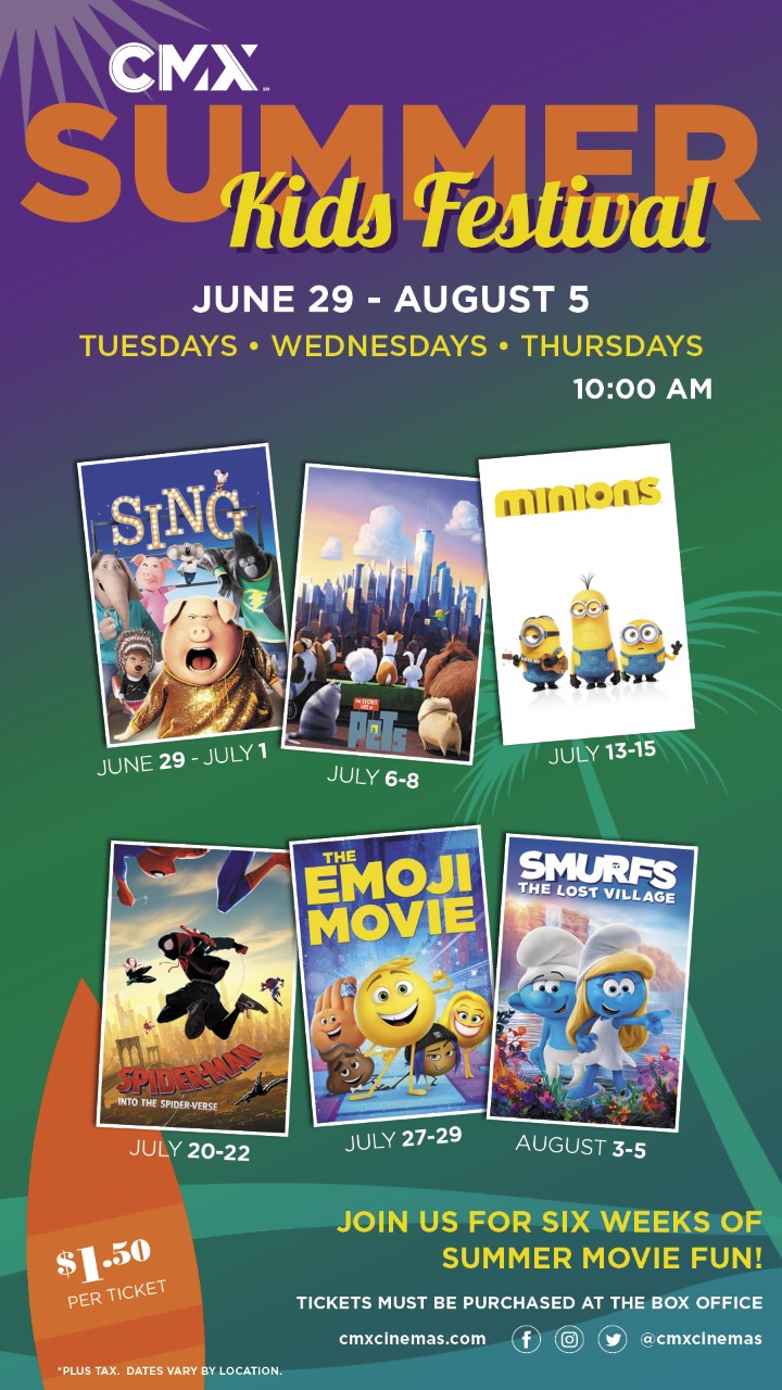 Kids' movies 1.50 at CMX Cinemas Summer Kids Festival Palm Beach on